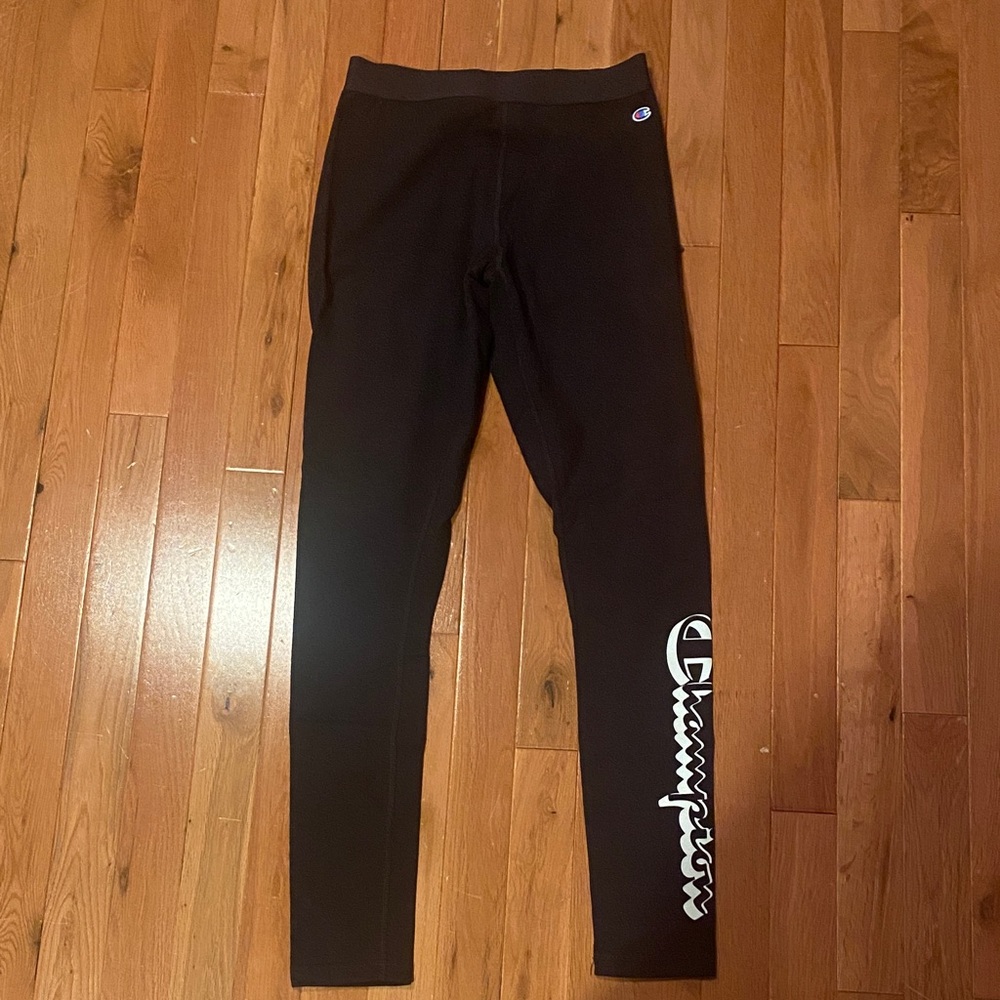 Champion Black Leggings with White Logo